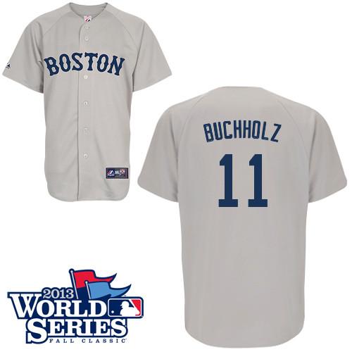 Red Sox #11 Clay Buchholz Grey Cool Base 2013 World Series Patch Stitched Jersey - Zenithce