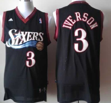 Philadelphia 76ers #3 Allen Iverson Revolution 30 Swingman Black Jersey - Zenithce