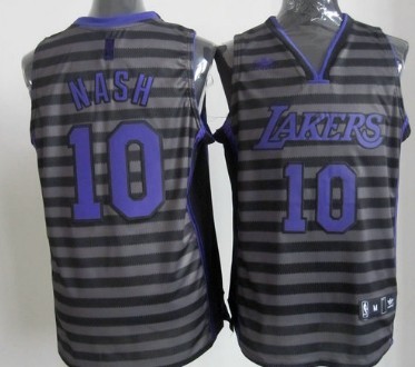 Los Angeles Lakers #10 Steve Nash Gray With Black Pinstripe Jersey - Zenithce