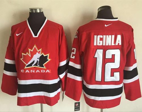 Team CA. #12 Jarome Iginla Red Black 2002 Olympic Nike Throwback Stitched Jersey - Zenithce