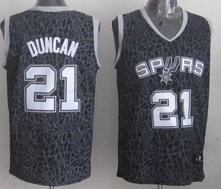 San Antonio Spurs #21 Tim Duncan Black Leopard Print Fashion Jersey - Zenithce