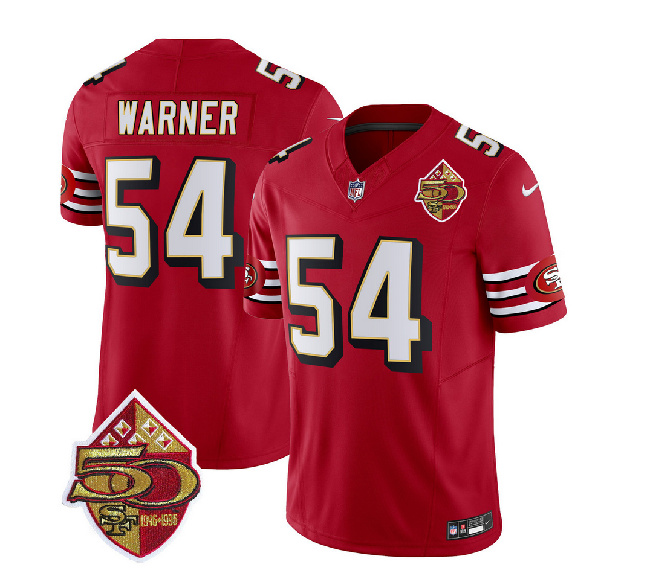 San Francisco 49ers #54 Fred Warner Red 2023 F.U.S.E. 50th Patch Throwback Stitched Jersey - Zenithce