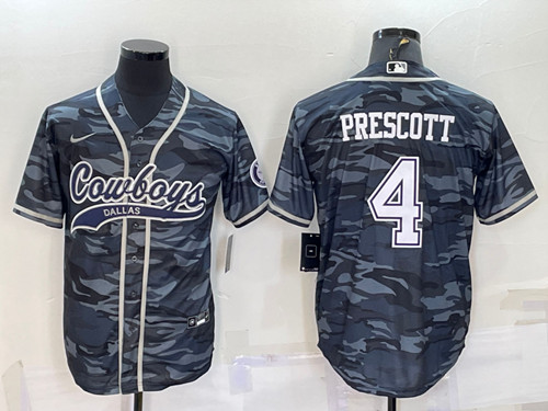 Dallas Cowboys #4 Dak Prescott Gray Camo With Patch Cool Base Stitched Baseball Jersey - Zenithce