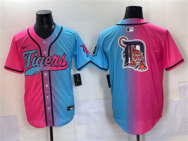 Detroit Tigers Team Big Logo Pink Blue Limited Stitched Jersey - Zenithce