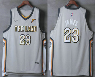 Cleveland Cavaliers #23 LeBron James Gray The Land 2017-2018 Authentic Stitched Jersey - Zenithce