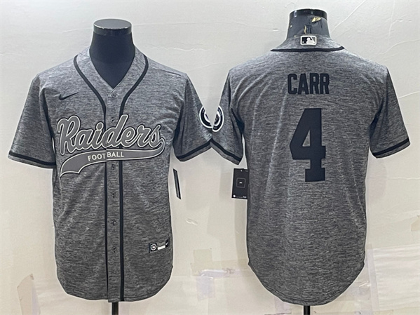 Las Vegas Raiders #4 Derek Carr Gray With Patch Cool Base Stitched Baseball Jersey - Zenithce