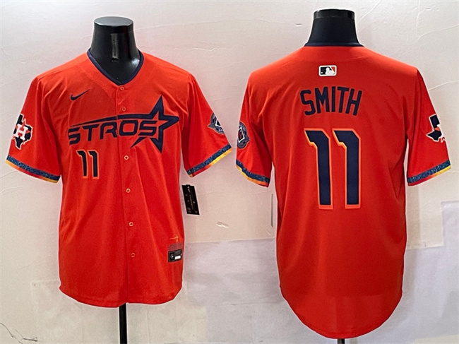 Houston Astros #11 Cam Smith Orange 2025 City Connect With Texas Patch Limited Stitched Jersey - Zenithce