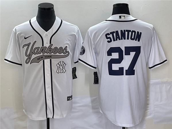 New York Yankees #27 Giancarlo Stanton White With Patch Cool Base Stitched Jersey - Zenithce
