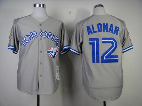 Mitchell And Ness Blue Jays #12 Roberto Alomar Grey Stitched Throwback Jersey - Zenithce