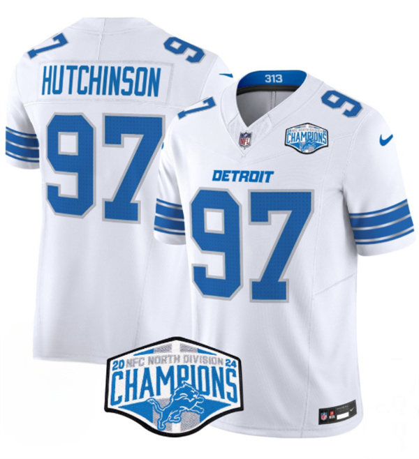 Detroit Lions #97 Aidan Hutchinson White 2024 NFC North Champions F.U.S.E. Vapor Limited Stitched Jersey - Zenithce