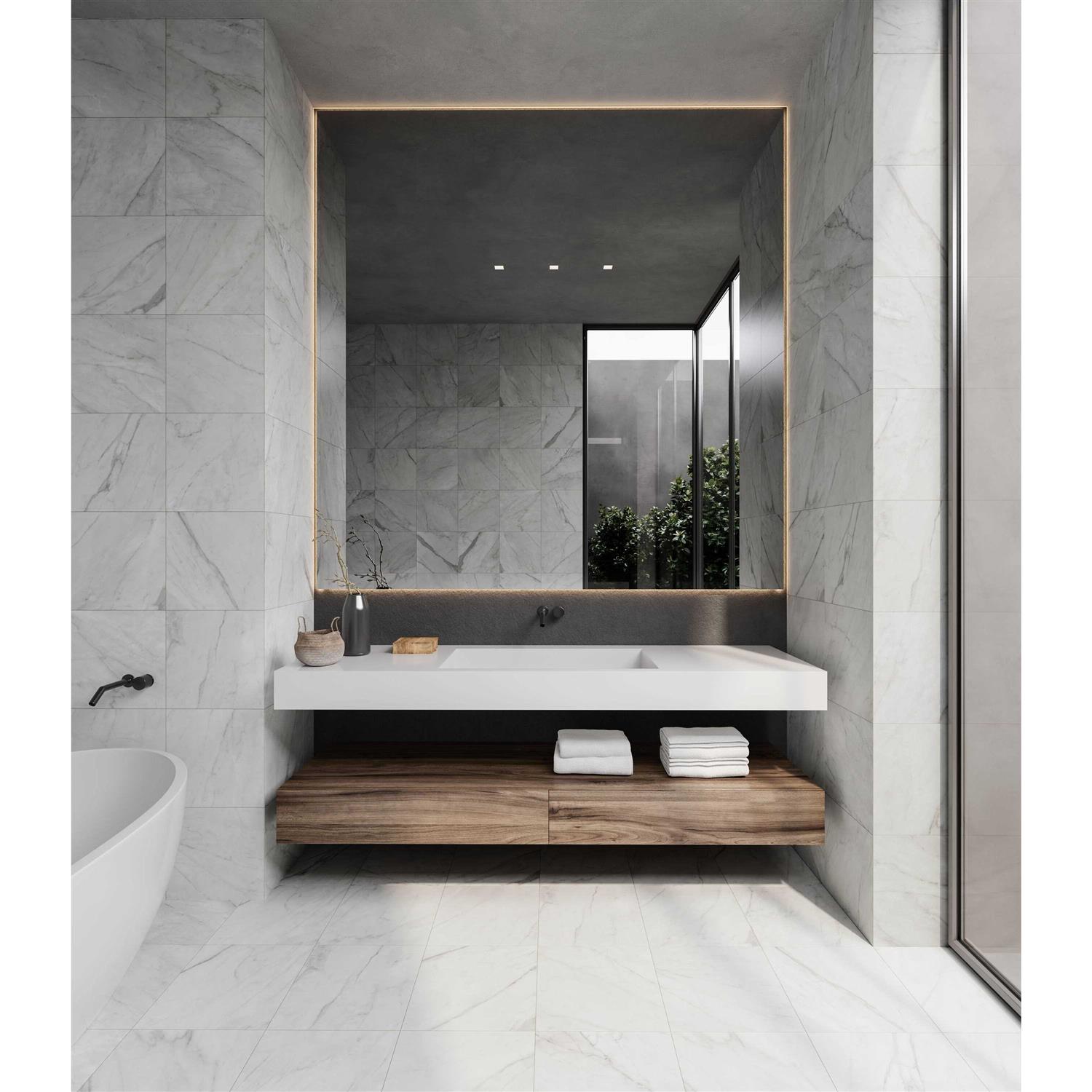 Satori Carrara Domani 24-in x 24-in Polished Porcelain Marble Look Floor and Wall Tile 1001-0194-1 - Zenithce