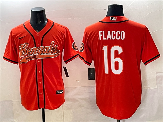 Cincinnati Bengals #16 Joe Flacco Orange With Patch Cool Base Stitched Jersey - Zenithce