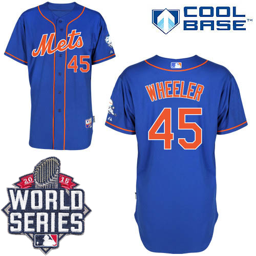 Mets #45 Zack Wheeler Blue Cool Base W 2015 World Series Patch Stitched Jersey - Zenithce