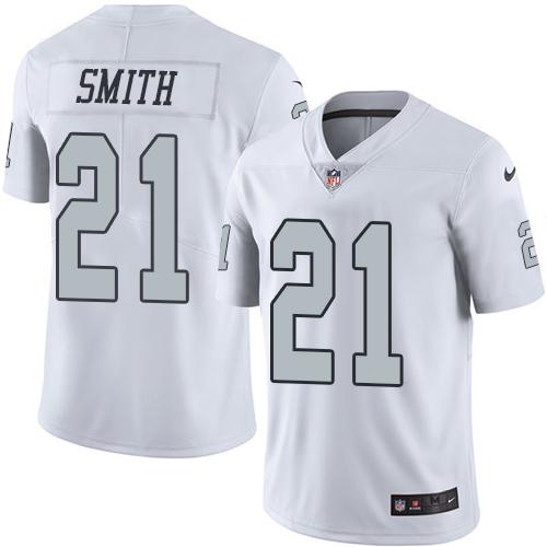Raiders #21 Sean Smith White Stitched Limited Rush Nike Jersey - Zenithce