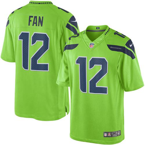 Seahawks #12 Fan Green Stitched Limited Rush Nike Jersey - Zenithce