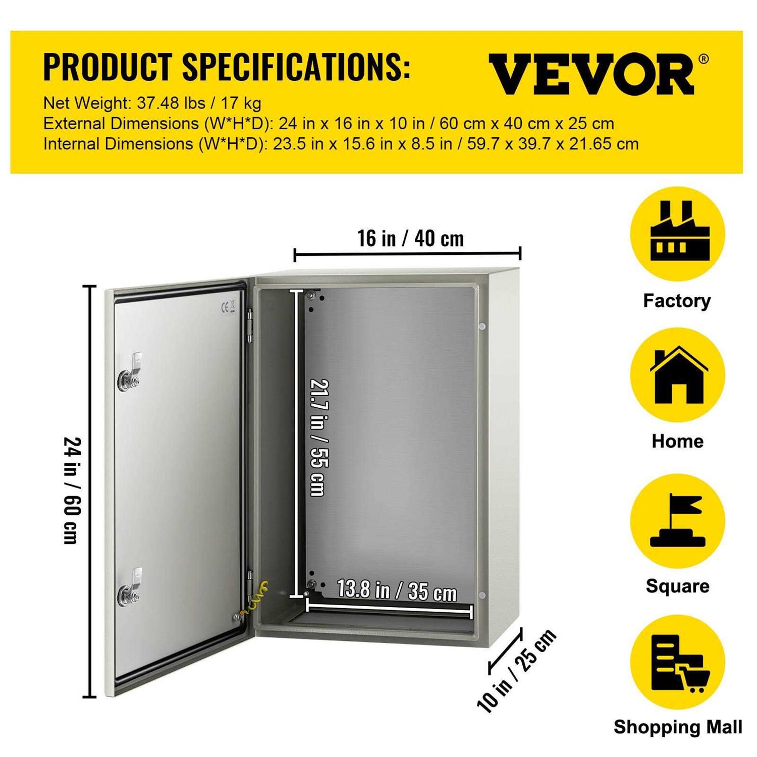 VEVOR Electrical Enclosure 16” x UL Certified NEMA 4 Outdoor Enclosure - Zenithce