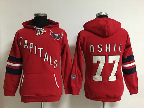 Washington Capitals #77 T.J Oshie Red Women's Old Time Heidi Hoodie NHL Hoodie - Zenithce