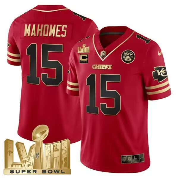 Kansas City Chiefs #15 Patrick Mahomes Red With Gold Super Bowl LVIII Patch And 4-Star C Patch Vapor Untouchable Limited Stitched Jersey - Zenithce