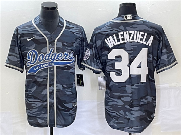 Los Angeles Dodgers #34 Toro Valenzuela Gray Camo Cool Base With Patch Stitched Jersey - Zenithce