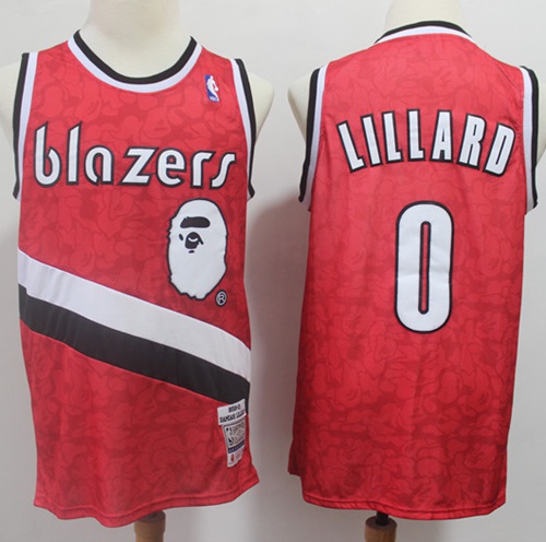 A Bathing Ape Blazers #0 Damian Lillard Red Stitched Jersey - Zenithce
