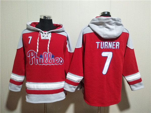 Philadelphia Phillies #7 Trea Turner Red Ageless Must-Have Lace-Up Pullover Hoodie - Zenithce