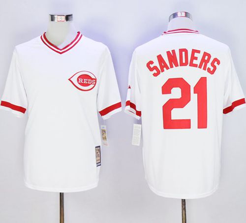Mitchell And Ness Reds #21 Reggie Sanders White Throwback Stitched Jersey - Zenithce