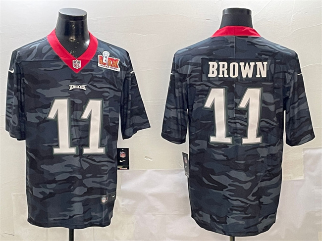 Philadelphia Eagles #11 A. J. Brown Black 2025 Super Bowl LIX Patch Camo Vapor Untouchable Limited Stitched Jersey - Zenithce