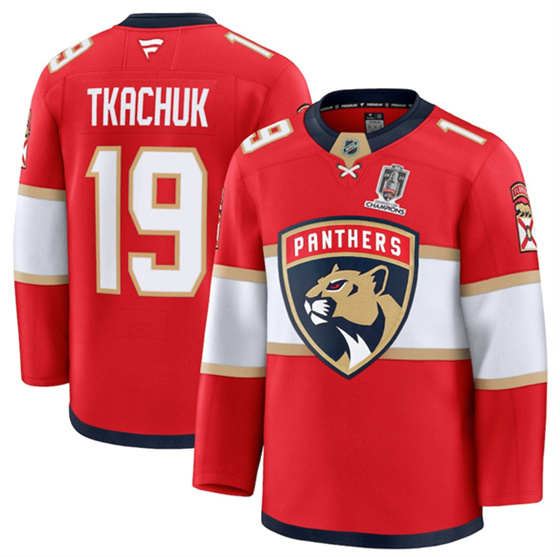 Florida Panthers #19 Matthew Tkachuk Red Home 2025 Stanley Cup Champions Patch Stitched Jersey - Zenithce