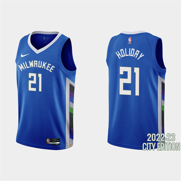 Milwaukee Bucks #21 Jrue Holiday 2022-23 City Edition Blue Stitched Jersey - Zenithce