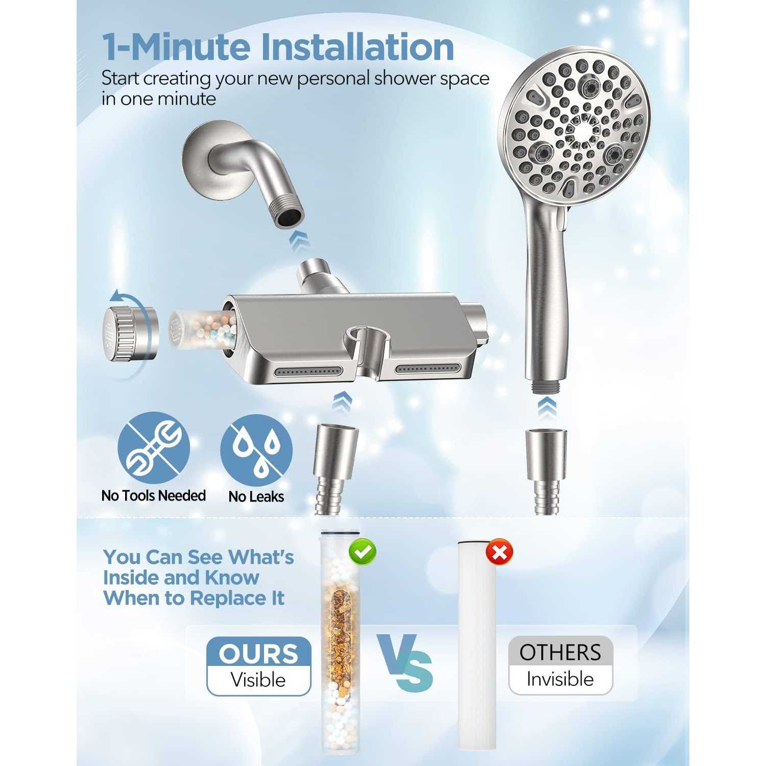 MakeFit Filtered Shower Head with Handheld Combo Dual 2-in-1 Spa System with Massage Shower Head and 10 Modes Hand Held - Zenithce