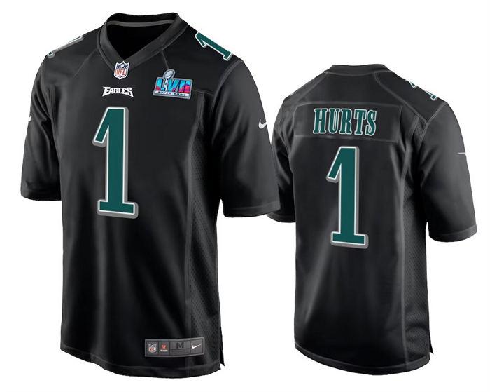 Philadelphia Eagles #1 Jalen Hurts Black Super Bowl LVII Patch Stitched Game Jersey - Zenithce