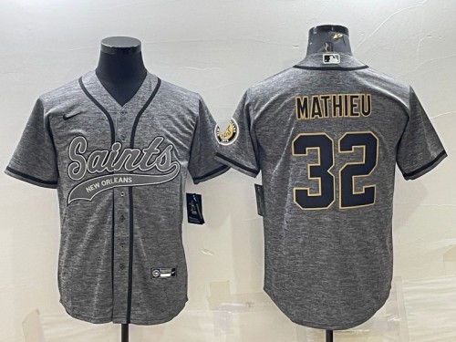 New Orleans Saints #32 Tyrann Mathieu Gray With Patch Cool Base Stitched Baseball Jersey - Zenithce