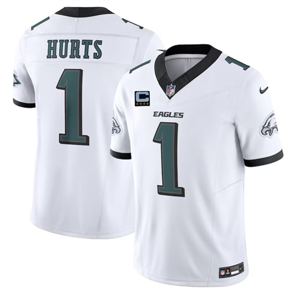 Philadelphia Eagles #1 Jalen Hurts White 2024 F.U.S.E. With 4-Star C Patch Vapor Untouchable Limited Stitched Jersey - Zenithce