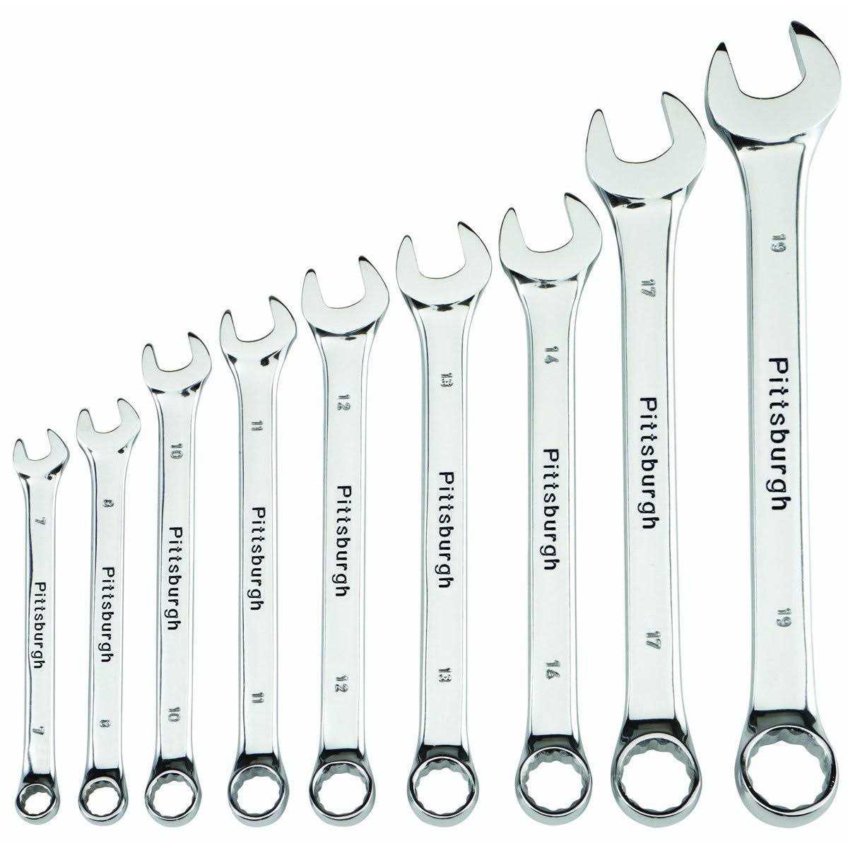 Pittsburgh 9 Pc Fully Polished SAE Combination Wrench Set - Zenithce
