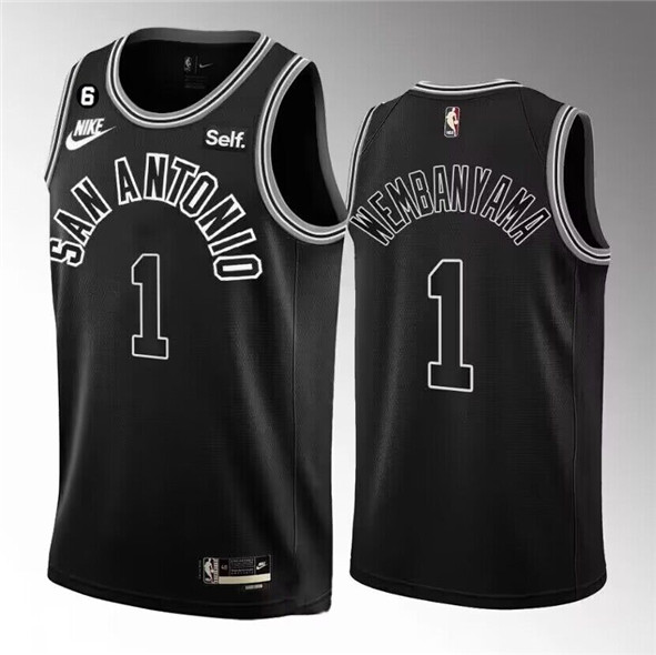 San Antonio Spurs #1 Victor Wembanyama Black 2022-23 Classic Edition With NO.6 Patch Stitched Jersey - Zenithce