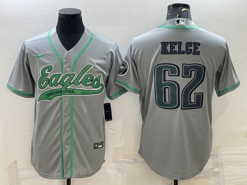 Philadelphia Eagles #62 Jason Kelce Gray With Patch Cool Base Stitched Baseball Jersey - Zenithce
