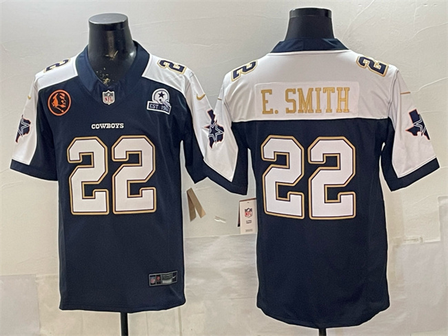Dallas Cowboys #22 Emmitt Smith Navy F.U.S.E. With John Madden Patch Established In 1960 Patch Thanksgiving Vapor Limited Stitched Jersey - Zenithce