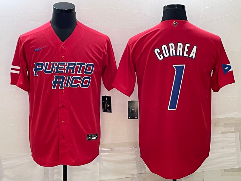 Puerto Rico #1 Carlos Correa 2023 Red World Classic Stitched Jersey - Zenithce