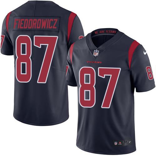 Texans #87 C.J. Fiedorowicz Navy Blue Stitched Limited Rush Nike Jersey - Zenithce