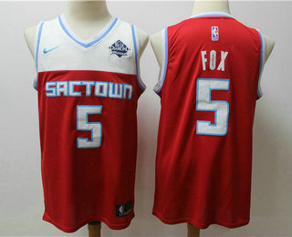 Sacramento Kings #5 De'Aaron Fox Red 2020 City Edition Swingman Jersey With The Sponsor Logo - Zenithce
