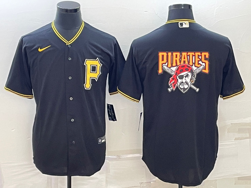 Pittsburgh Pirates Black Team Big Logo Cool Base Stitched Jersey - Zenithce