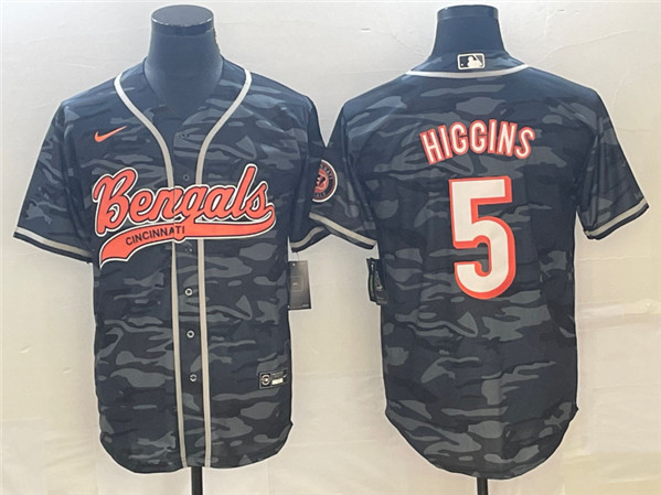 Cincinnati Bengals #5 Tee Higgins Gray Camo With Patch Cool Base Stitched Jersey - Zenithce