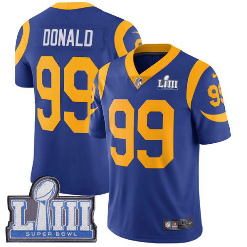 Los Angeles Rams #99 Aaron Donald Royal Blue Super Bowl LIII Vapor Untouchable Limited Stitched Jersey - Zenithce