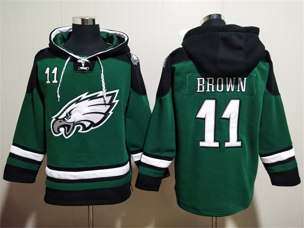 Philadelphia Eagles #11 A. J. Brown Green Lace-Up Pullover Hoodie - Zenithce
