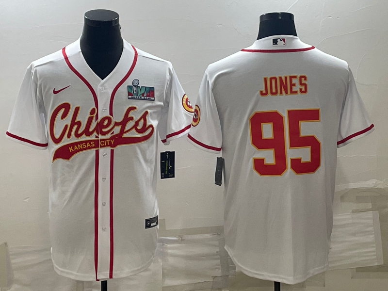 Kansas City Chiefs #95 Chris Jones White With Super Bowl LVII Patch Cool Base Stitched Baseball Jersey - Zenithce
