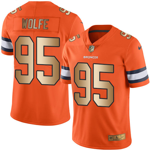 Broncos #95 Derek Wolfe Orange Stitched Limited Gold Rush Nike Jersey - Zenithce