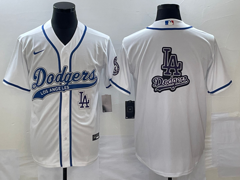 Los Angeles Dodgers White Team Big Logo With Patch Cool Base Stitched Jersey - Zenithce