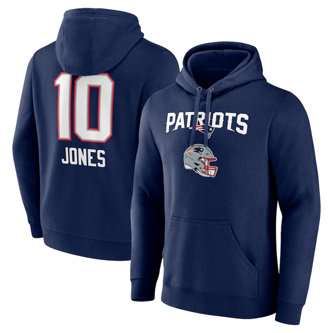 New England Patriots #10 Mac Jones Navy Team Wordmark Player Name Number Pullover Hoodie - Zenithce