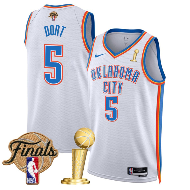 Oklahoma City Thunder #5 Luguentz Dort White 2025 Finals Patch And Finals Champions Patch Association Edition Stitched Jersey - Zenithce