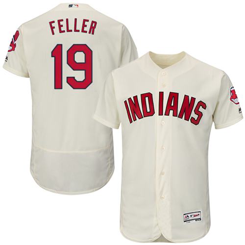 Indians #19 Bob Feller Cream Flexbase Authentic Collection Stitched Jersey - Zenithce